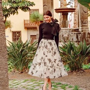 CHICWISH Women's Black 3D Posy Double-Layered Mesh Midi